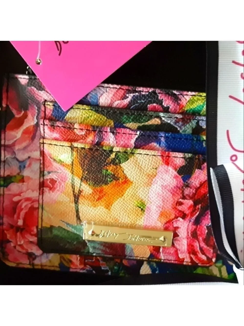 𝅺Betsey Johnson Black Hat Floral Card Case Gift Set New In Box